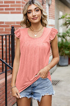 Ruffled Ruched Round Neck Tank - Charming Charlie