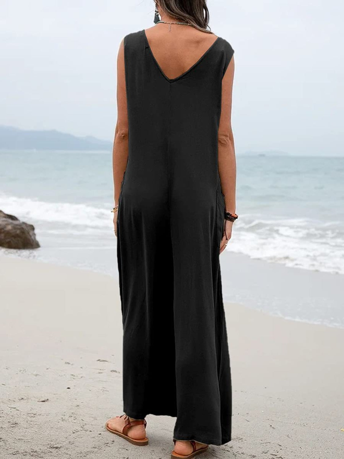 Full Size Wide Strap Jumpsuit with Pockets - Charming Charlie
