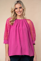 White Birch Round Neck Lace Half Sleeve Blouse - Charming Charlie