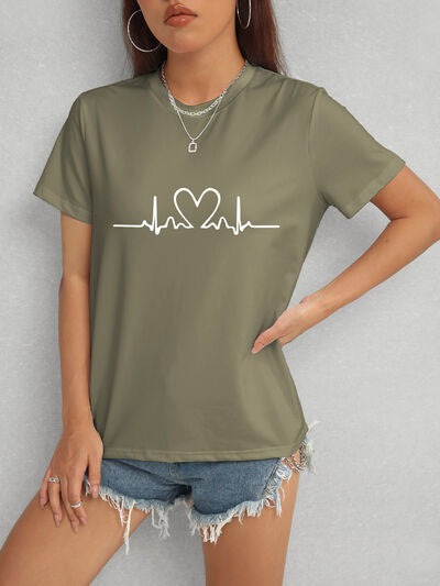 Heart Round Neck Short Sleeve T-Shirt - Charming Charlie