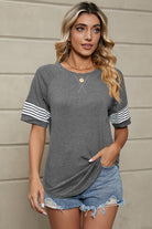 Striped Round Neck Short Sleeve T-Shirt - Charming Charlie