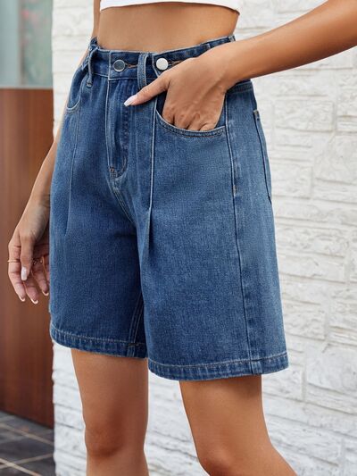 High Waist Denim Shorts with Pockets - Charming Charlie