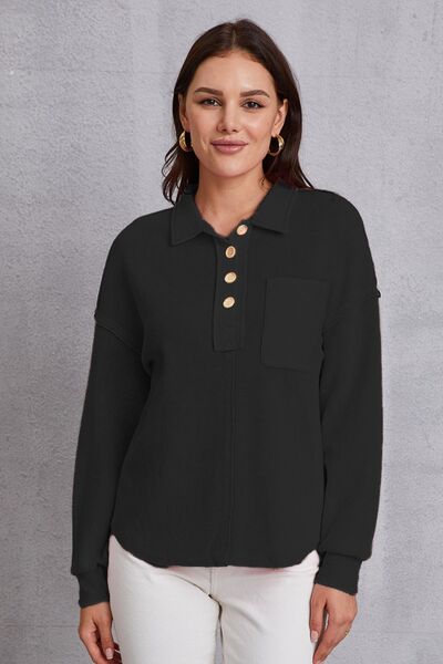 Quarter Button Dropped Shoulder Sweatshirt - Charming Charlie