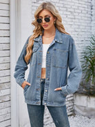 Pocketd Button Up Detachable Hooded Denim Jacket - Charming Charlie