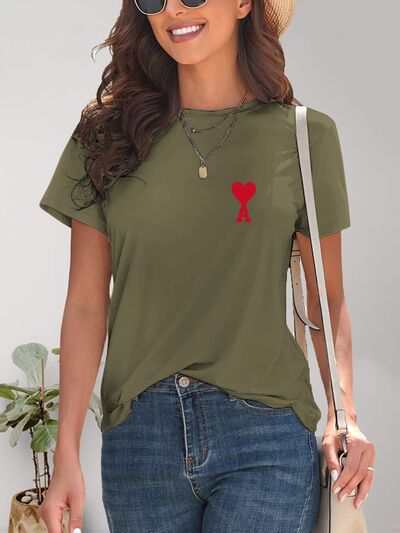 Heart Round Neck Short Sleeve T-Shirt - Charming Charlie