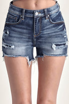 RISEN Mid Rise Raw Hem Denim Shorts - Charming Charlie
