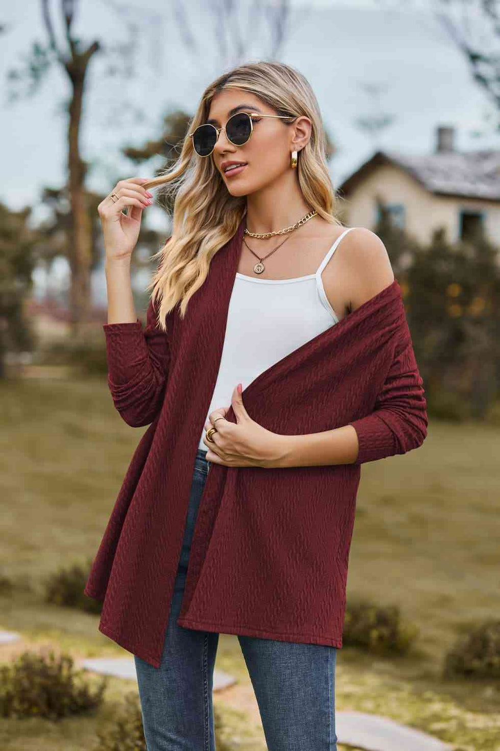 Checkered Loose Long Sleeve Open Front Cardigan main image 0