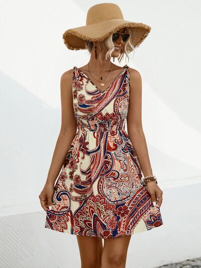 Smocked Printed V-Neck Mini Dress - Charming Charlie