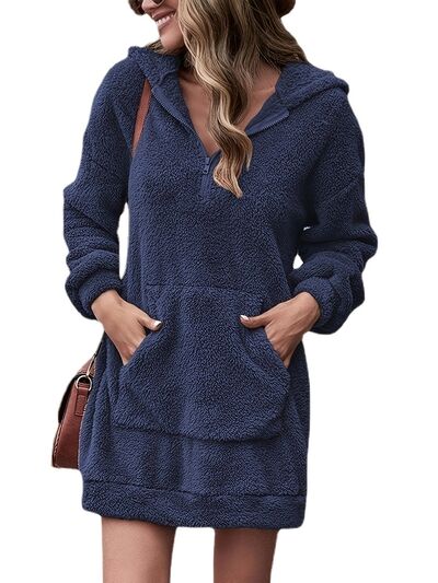 Half Zip Dropped Shoulder Oversized Hoodie - Charming Charlie