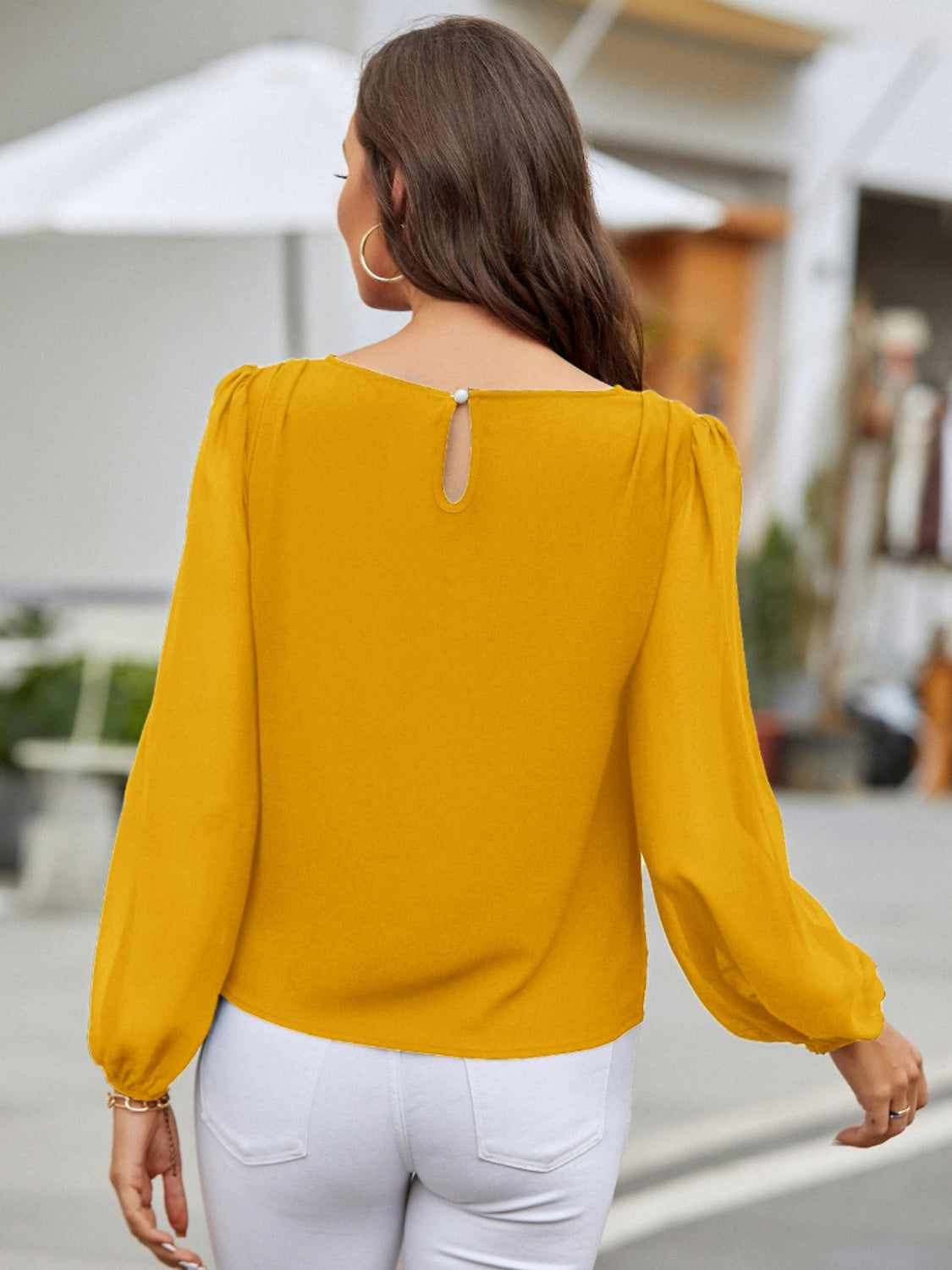 Round Neck Long Sleeve Blouse - Charming Charlie