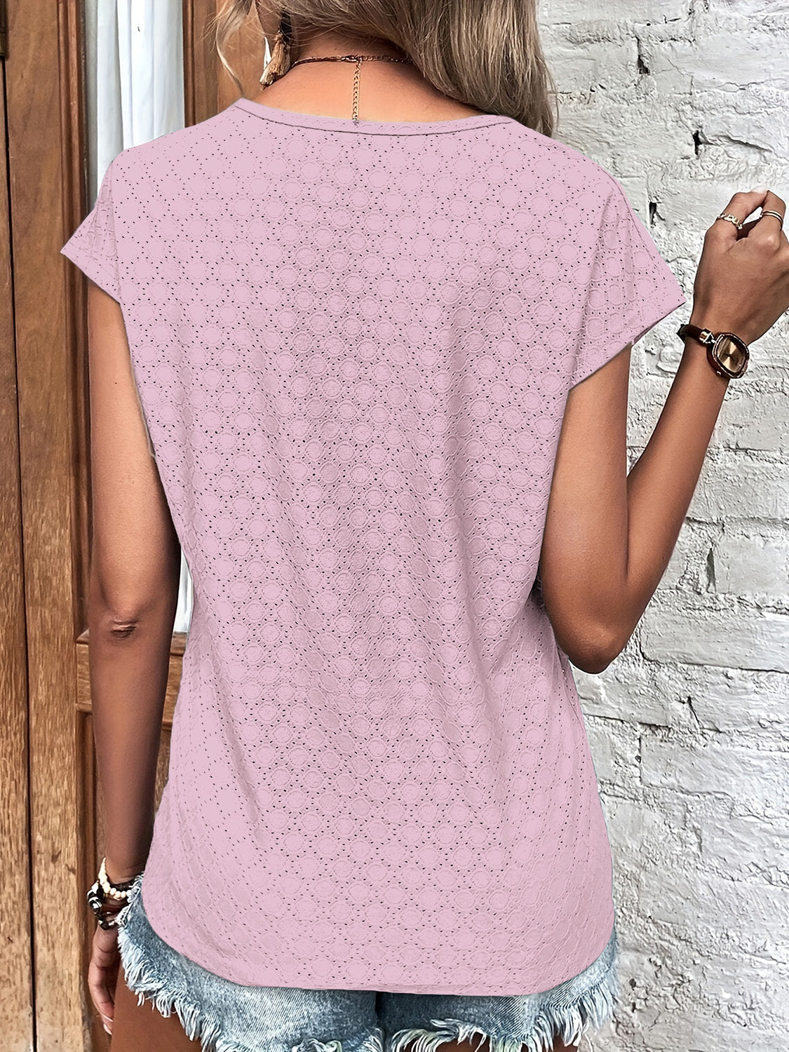 Eyelet V-Neck Cap Sleeve Blouse - Charming Charlie