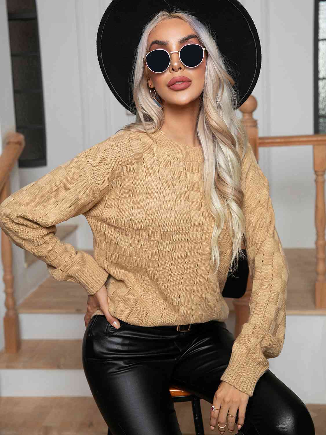Round Neck Drop Shoulder Sweater - Charming Charlie
