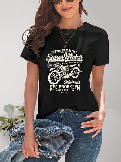 Motorcycle Graphic Round Neck T-Shirt - Charming Charlie