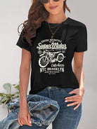 Motorcycle Graphic Round Neck T-Shirt - Charming Charlie