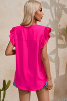 Ruffled Notched Cap Sleeve Blouse - Charming Charlie