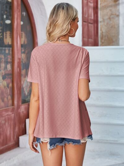Eyelet Open Front Short Sleeve Cover Up - Charming Charlie