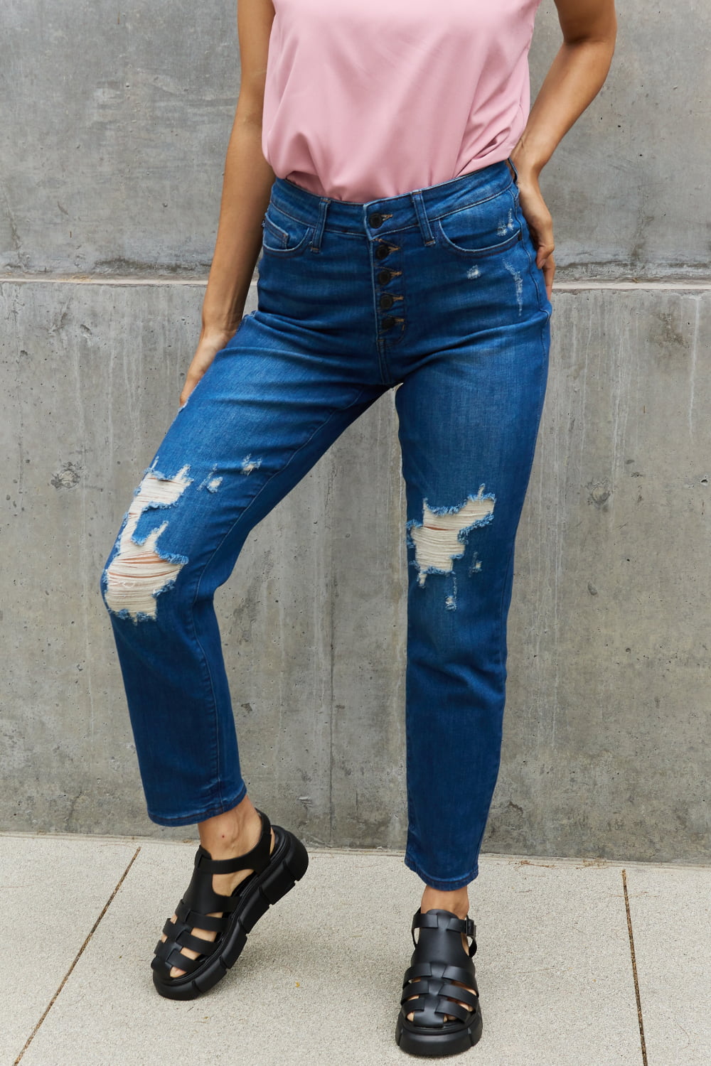 Judy Blue Jeans Plus | Destroyed & Paisley Print Boyfriend Jeans 16W