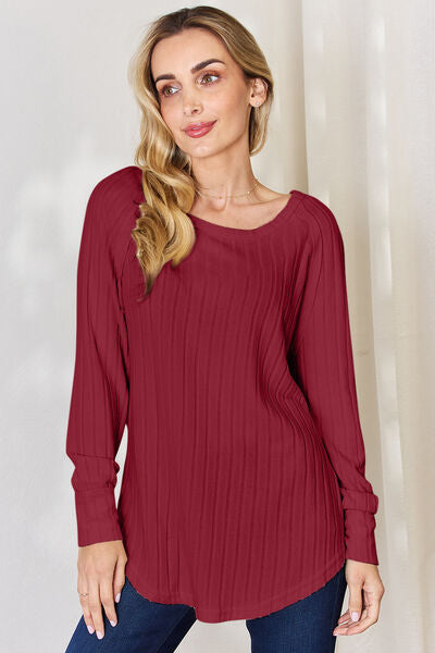 Basic Bae Full Size Ribbed Round Neck Slit T-Shirt - Charming Charlie