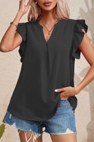 Ruffled Notched Cap Sleeve Blouse - Charming Charlie
