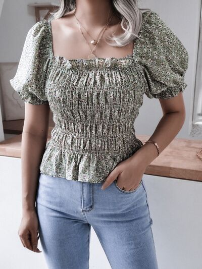 Frill Square Neck Flutter Sleeve Blouse main image 1