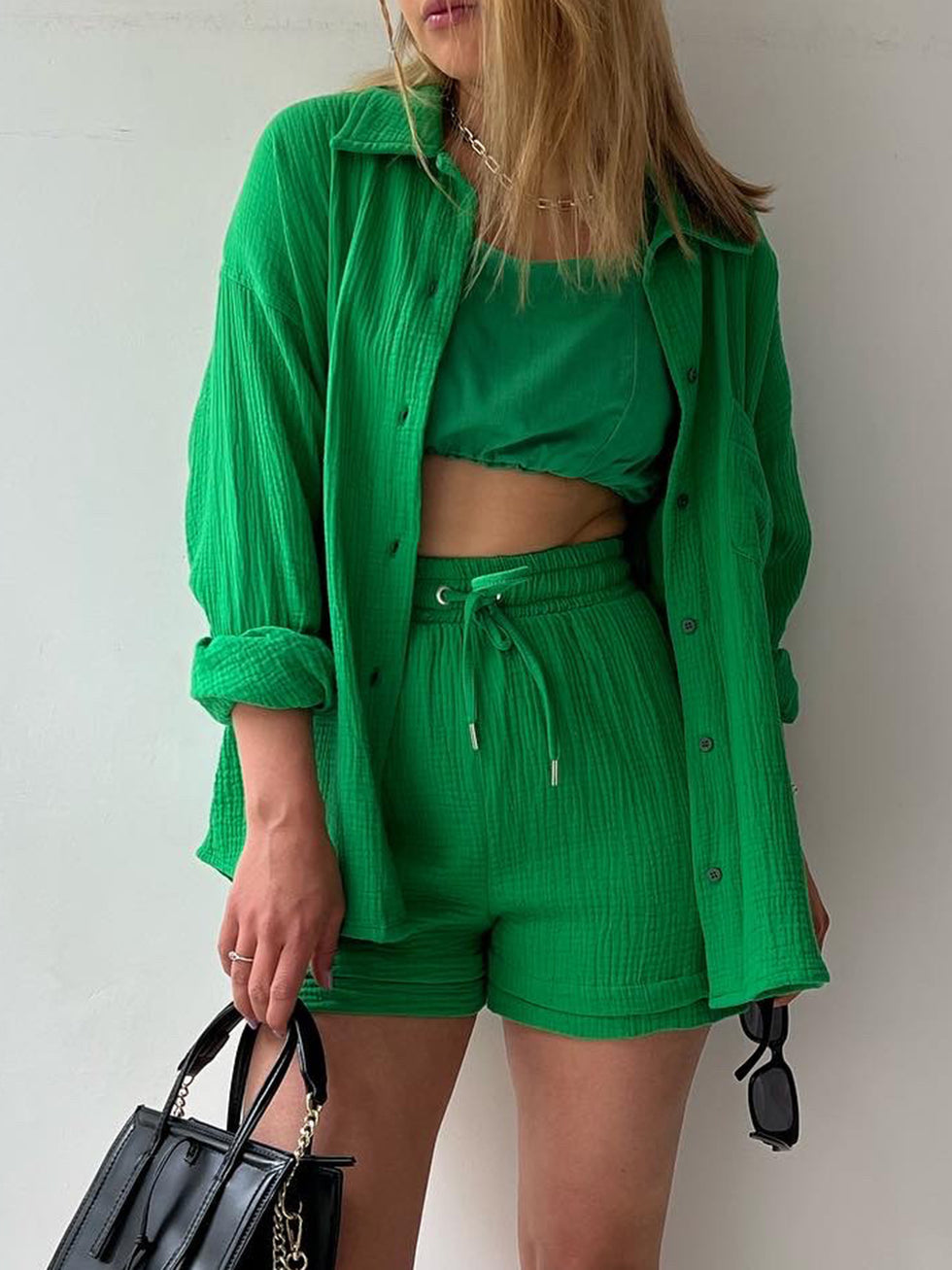 Texture Button Up Shirt and Shorts Set main image 0