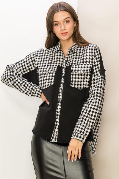 HYFVE Houndstooth Contrast Raw Hem Jacket - Charming Charlie
