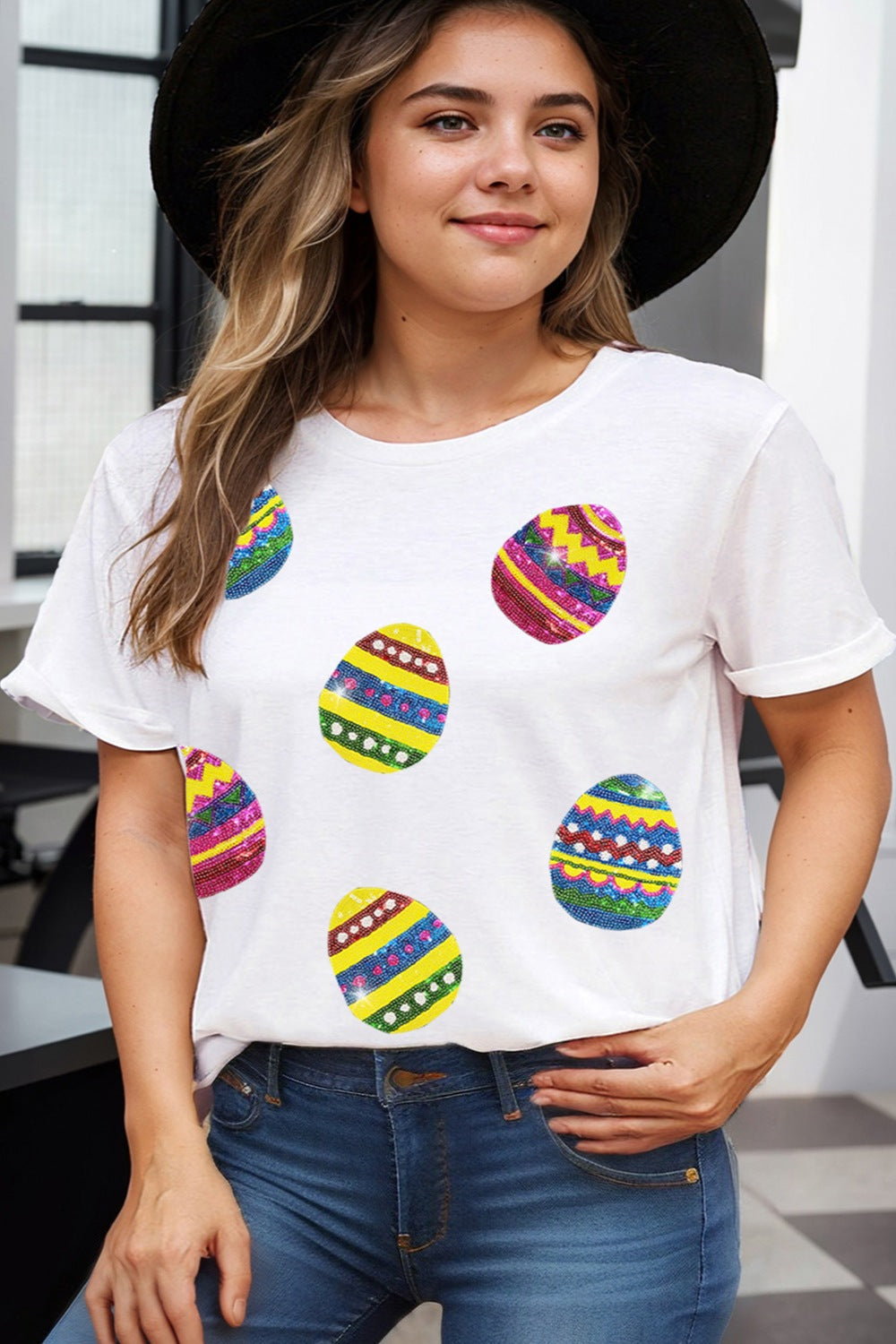 Plus Size Easter Round Neck Short Sleeve T-Shirt - Charming Charlie