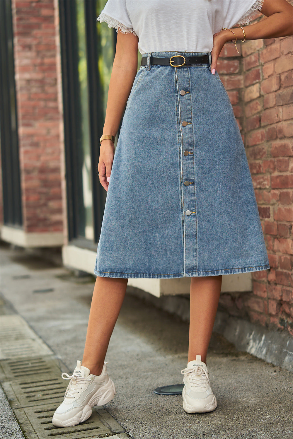 Button Front A-Line Denim Skirt – Charming Charlie