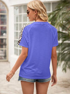 Pocketed Leopard Round Neck Short Sleeve T-Shirt - Charming Charlie