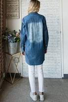 Veveret Pocketed Button Up Washed Denim Shirt - Charming Charlie