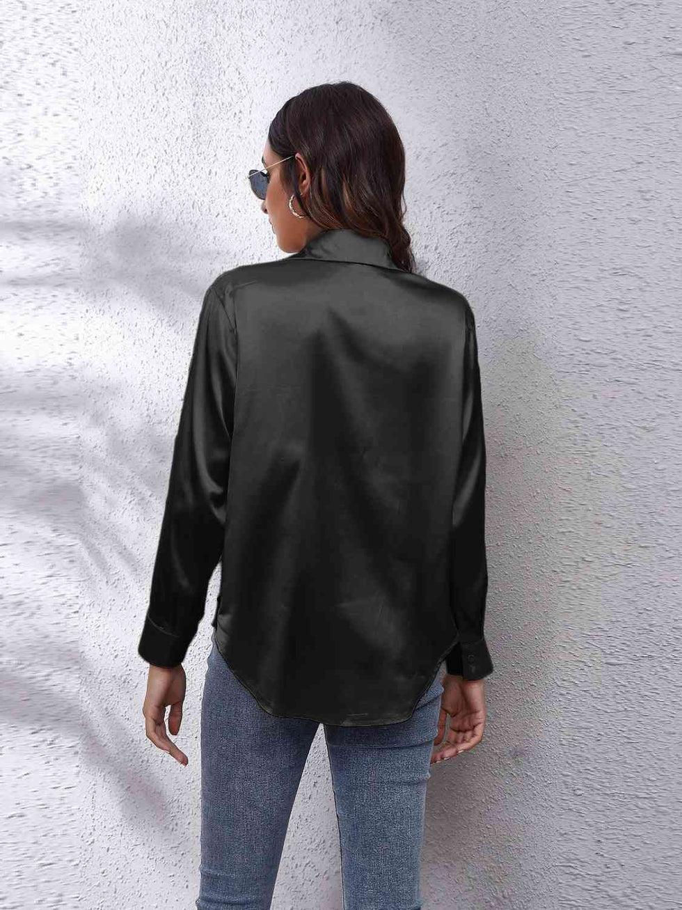 Collared Neck Sheer Sleeve Shirt