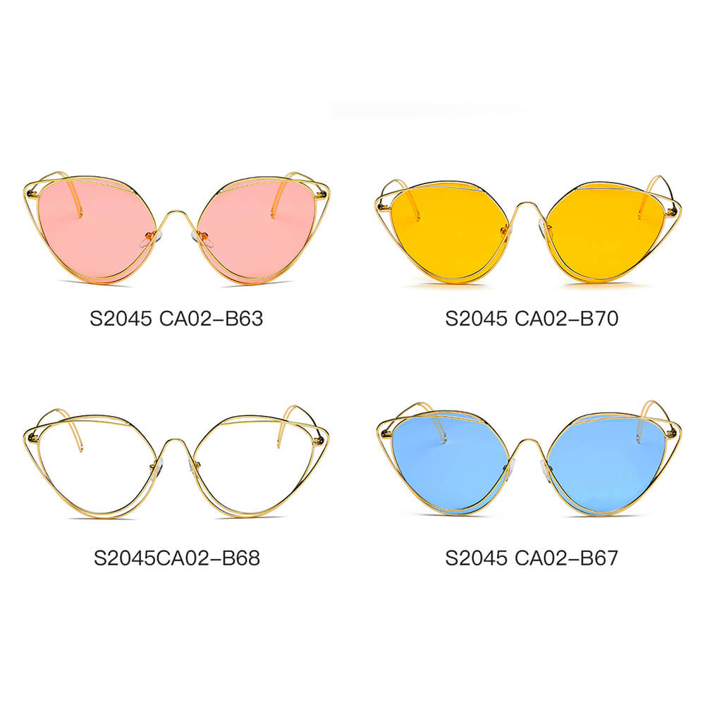 LISLE | S2045 - Women Fashion Round Wire Art Cat Eye Sunglasses - Cramilo Eyewear - Stylish Trendy Affordable Sunglasses Clear Glasses Eye Wear Fashion