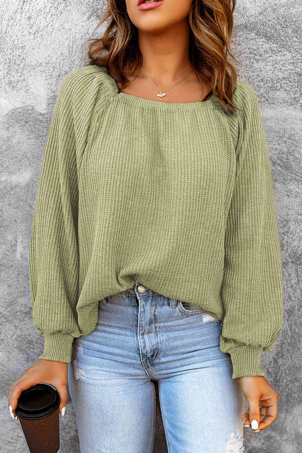 Square Neck Waffle-Knit Top - Charming Charlie