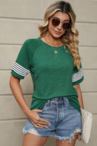 Striped Round Neck Short Sleeve T-Shirt - Charming Charlie