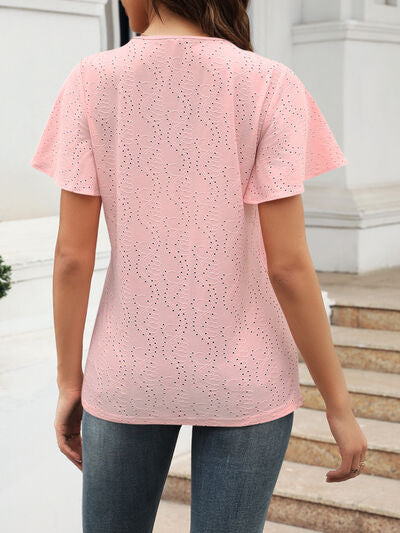 Eyelet V-Neck Short Sleeve Blouse - Charming Charlie