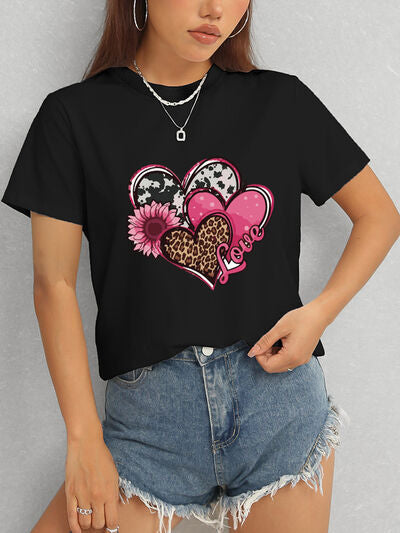 Heart Round Neck Short Sleeve T-Shirt - Charming Charlie