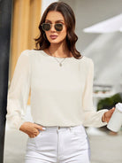 Round Neck Long Sleeve Blouse - Charming Charlie
