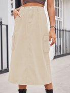 Slit Buttoned Denim Skirt with Pockets - Charming Charlie