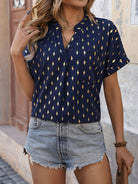 Printed Notched Short Sleeve Blouse - Charming Charlie