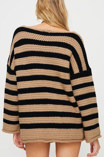 Striped Round Neck Drop Shoulder Sweater