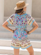 Tied Printed Short Sleeve Romper - Charming Charlie