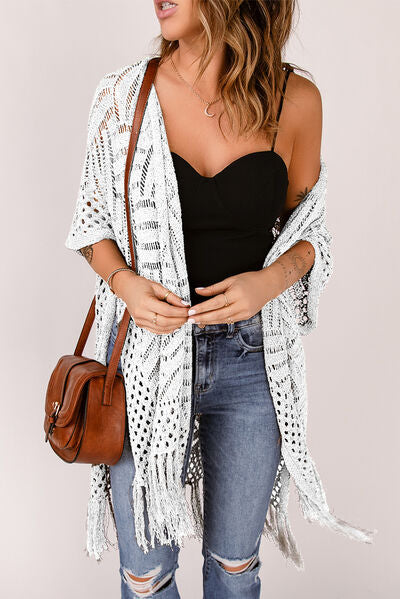 Openwork Open Front Cardigan with Fringes - Charming Charlie