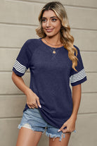 Striped Round Neck Short Sleeve T-Shirt - Charming Charlie