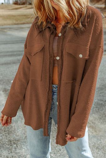 Pocketed Button Up Droppped Shoulder Jacket main image 1
