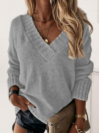 Knitted V-Neck Long Sleeve Top