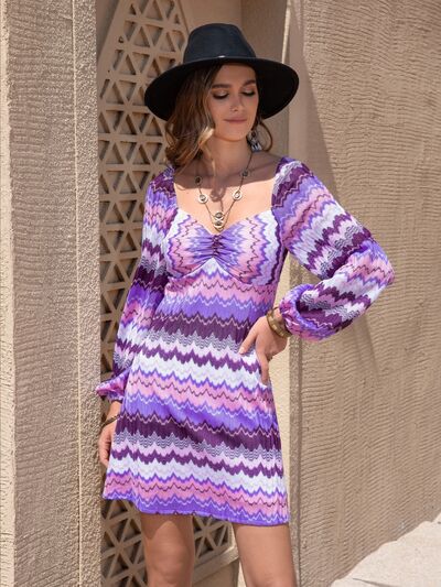 Printed Sweetheart Neck Balloon Sleeve Dress - Charming Charlie
