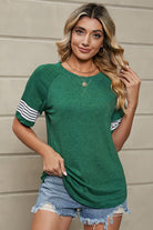 Striped Round Neck Short Sleeve T-Shirt - Charming Charlie