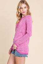 Reborn J Contrast Trim Half Button Long Sleeve T-Shirt - Charming Charlie