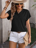 Textured Surplice Short Sleeve Blouse - Charming Charlie
