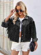 Tassel Button Up Dropped Shoulder Denim Jacket - Charming Charlie